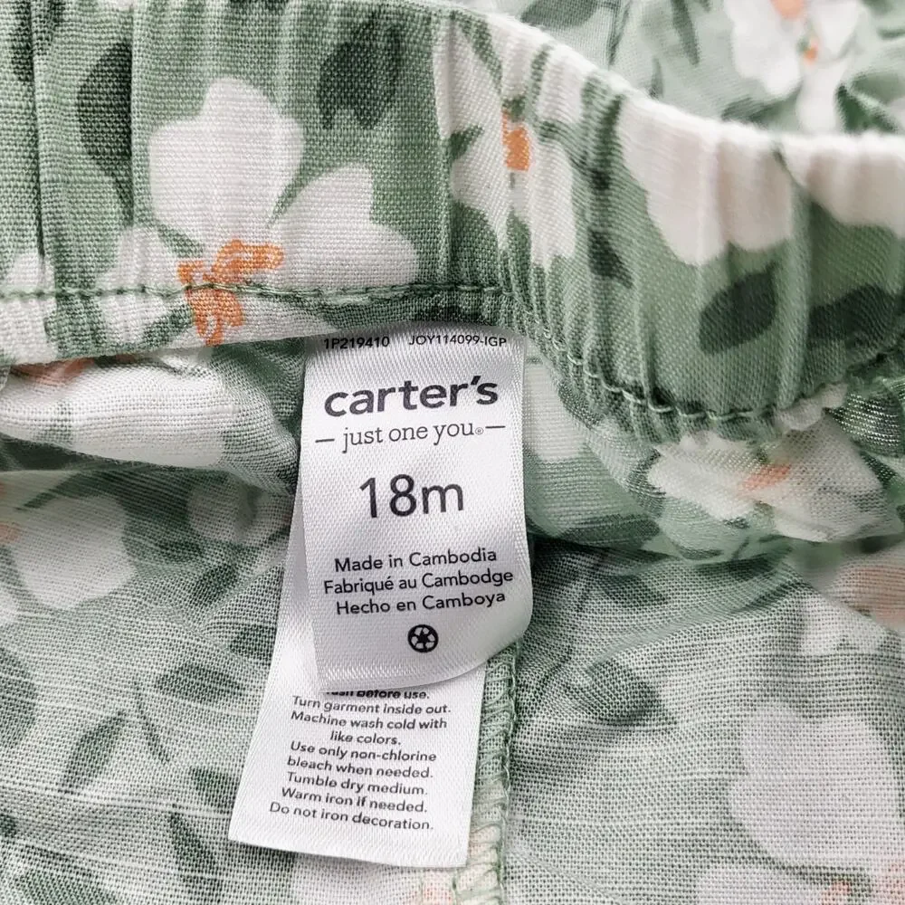 Carter's Just One You Floral Green White 100% Cotton Shorts Baby Girl's Size 18M